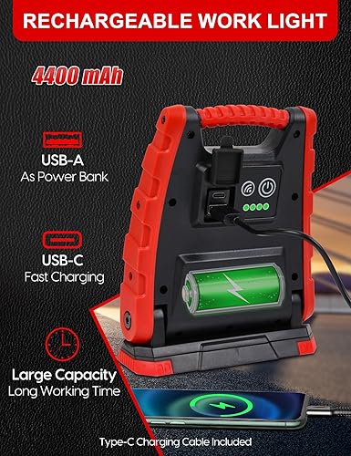 Miniatura 6 de Adiding Luz de trabajo LED recargable de 4400 mAh, luz de inundación portátil debajo del capó luz de trabajo con sensor y base magnética de rotación