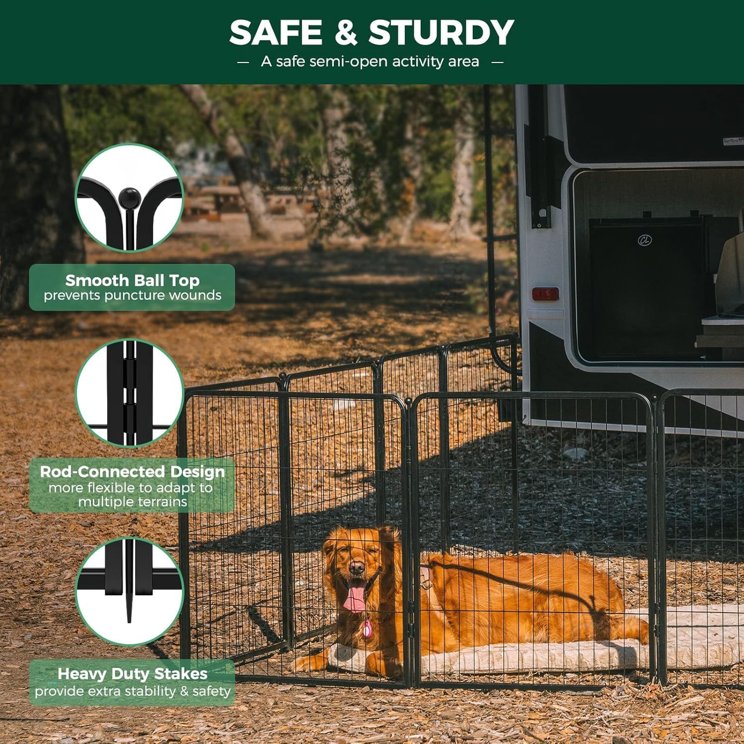 FXW Rollick Unleashed Dog Playpen for Indoor, Yard, RV Camping, 32 inch 16 Panels Dog Pen with Playpen Storage Bag (2 Packs) for Small and Medium Dogs, Black│Patented