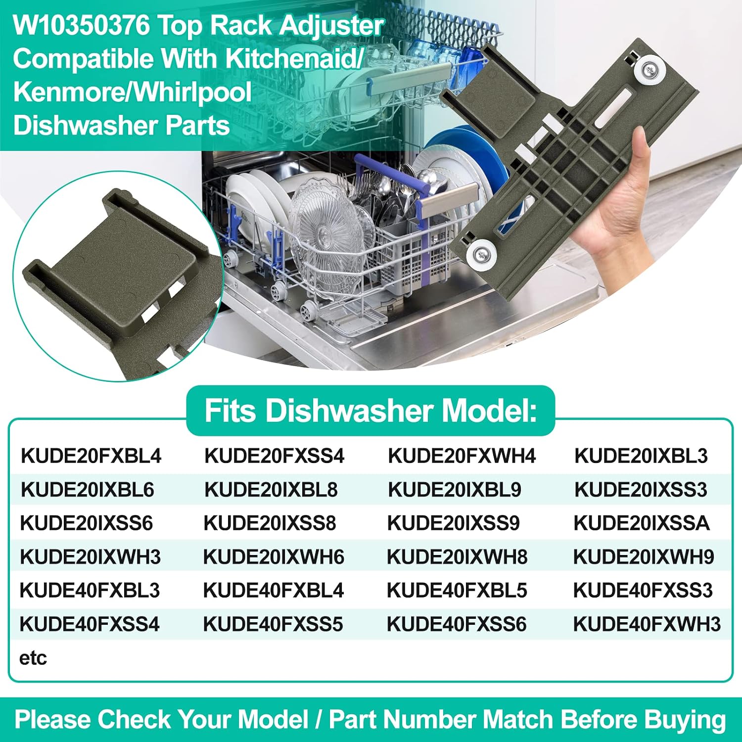 Upgraded W10350376 W10712394 Dishwasher Top Rack Adjuster Parts for Kenmore Kitchenaid Whirlpool Dishwasher Upper Rack Parts W10350374 W10195840 Dishwasher Rack Replacement Parts w/Placemat-12 Packs