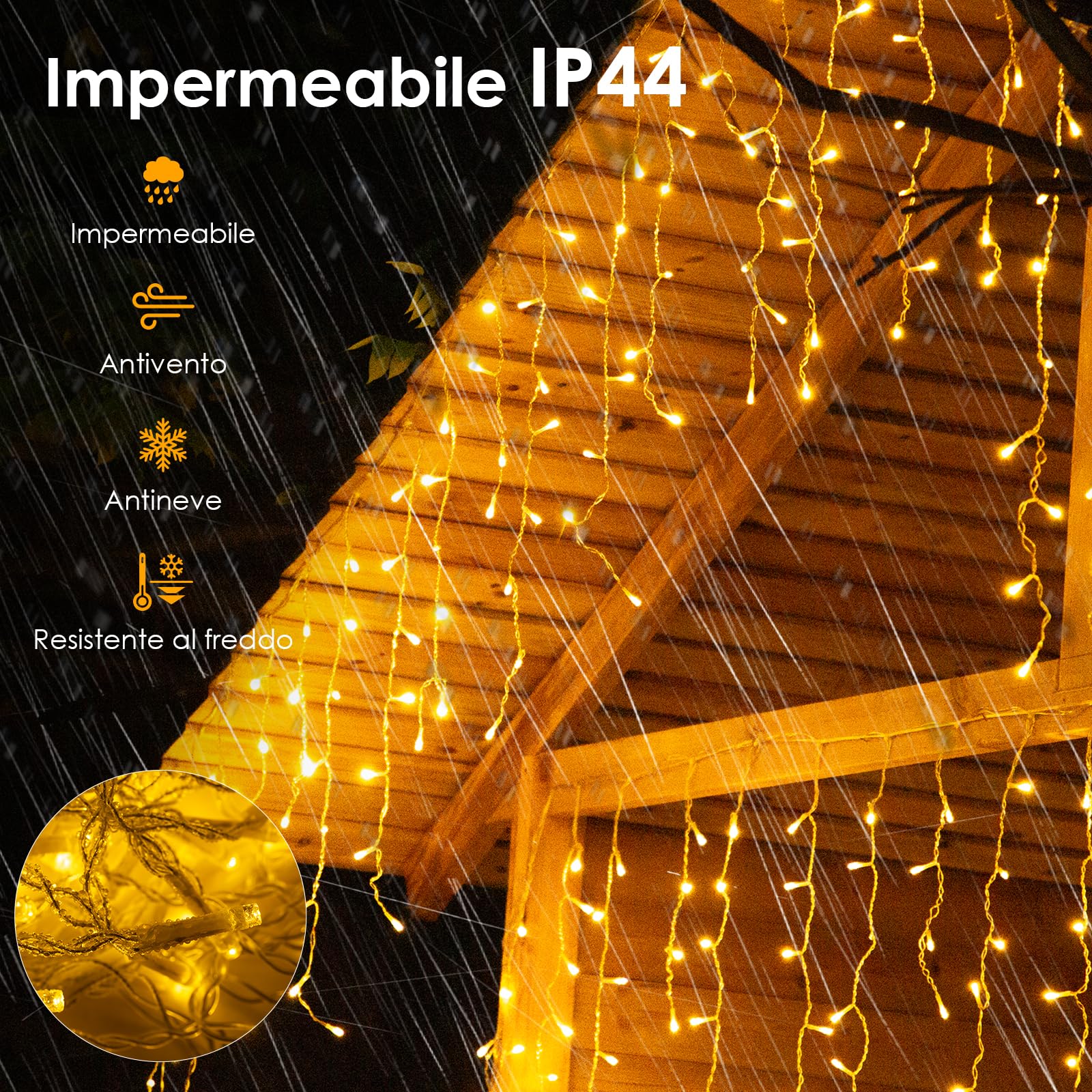Luci Natale da Esterno Cascata 400LED 10M con Telecomando Tenda Luminosa Esterno Prolungabile /8 Modalità/Timer, per Decorare Giardino, Balcone, Finestra Tetto Bianco Caldo