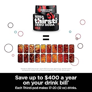 Ninja Thirsti Drink System, Soda Maker, Create Unique Sparkling & Still Drinks, Personalize Size & Flavor, Carbonated Water Machine, 60L CO2 Cylinder & Variety of Flavored Water Drops, Gray WC999AMZ