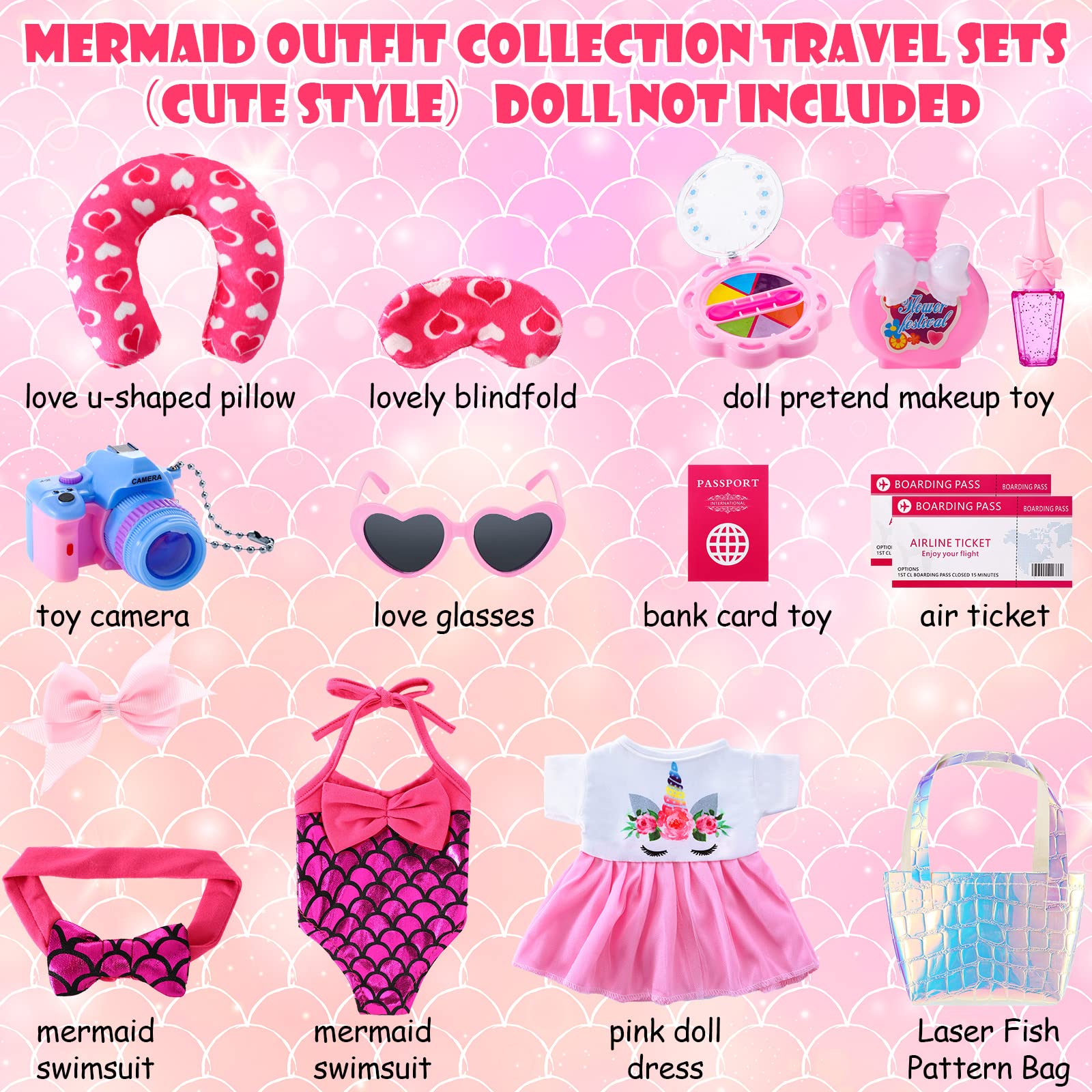 Maleta De Viaje Con Ropa Y Accesorios Para Muñecas De 45,7 Cm – Set Completo Con Cámara, Bolsa, Almohada, Vestido Y Gafas – Regalo Ideal Para Niñas De 3 A 12 Años