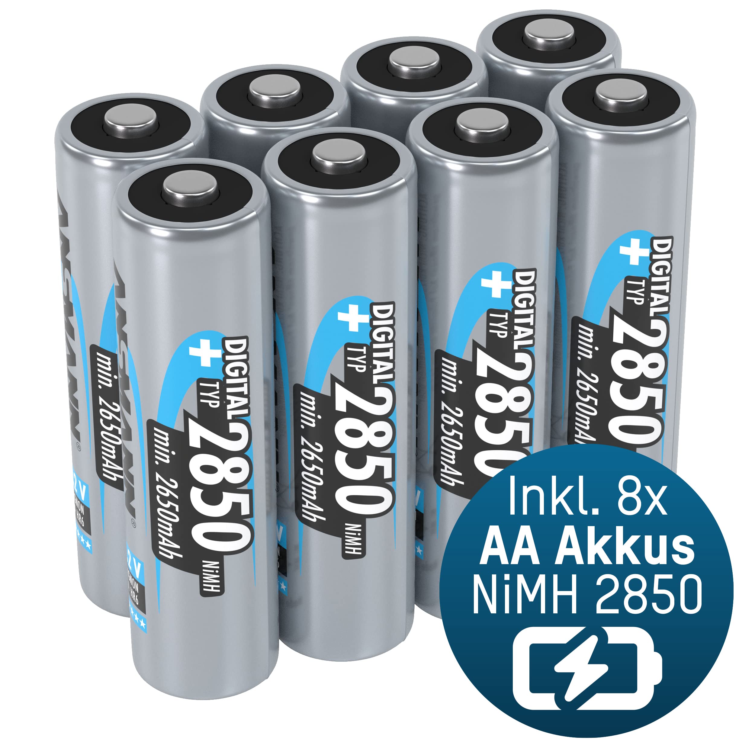 ANSMANN Chargeur de Piles pour 8X Piles AA/AAA NiMH (Charge/décharge) Chargeur de Piles à 8 Compartiments avec Surveillance individuelle des Compartiments + 8X 2850 AA NiMH Mignon
