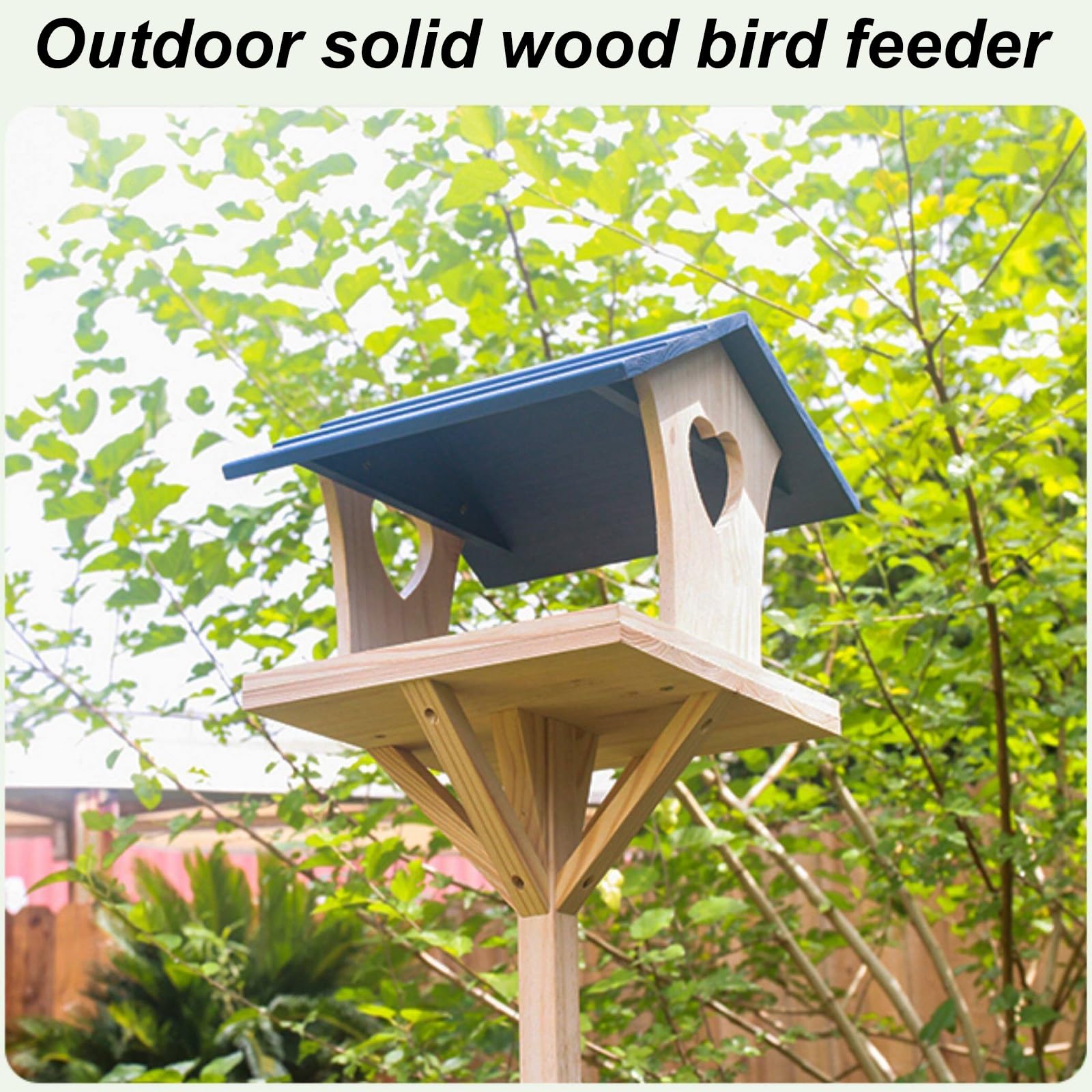 Comedero Pajaros Exterior, Comederos para Aves Silvestres, con Soporte, Madera de Pino, Fácil Montaje, para Jardín, Balcón o Terraza