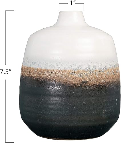 Miniatura 7 de Bloomingville Jarrón de cerámica blanco y negro con acento de esmalte reactivo marrón, pequeño