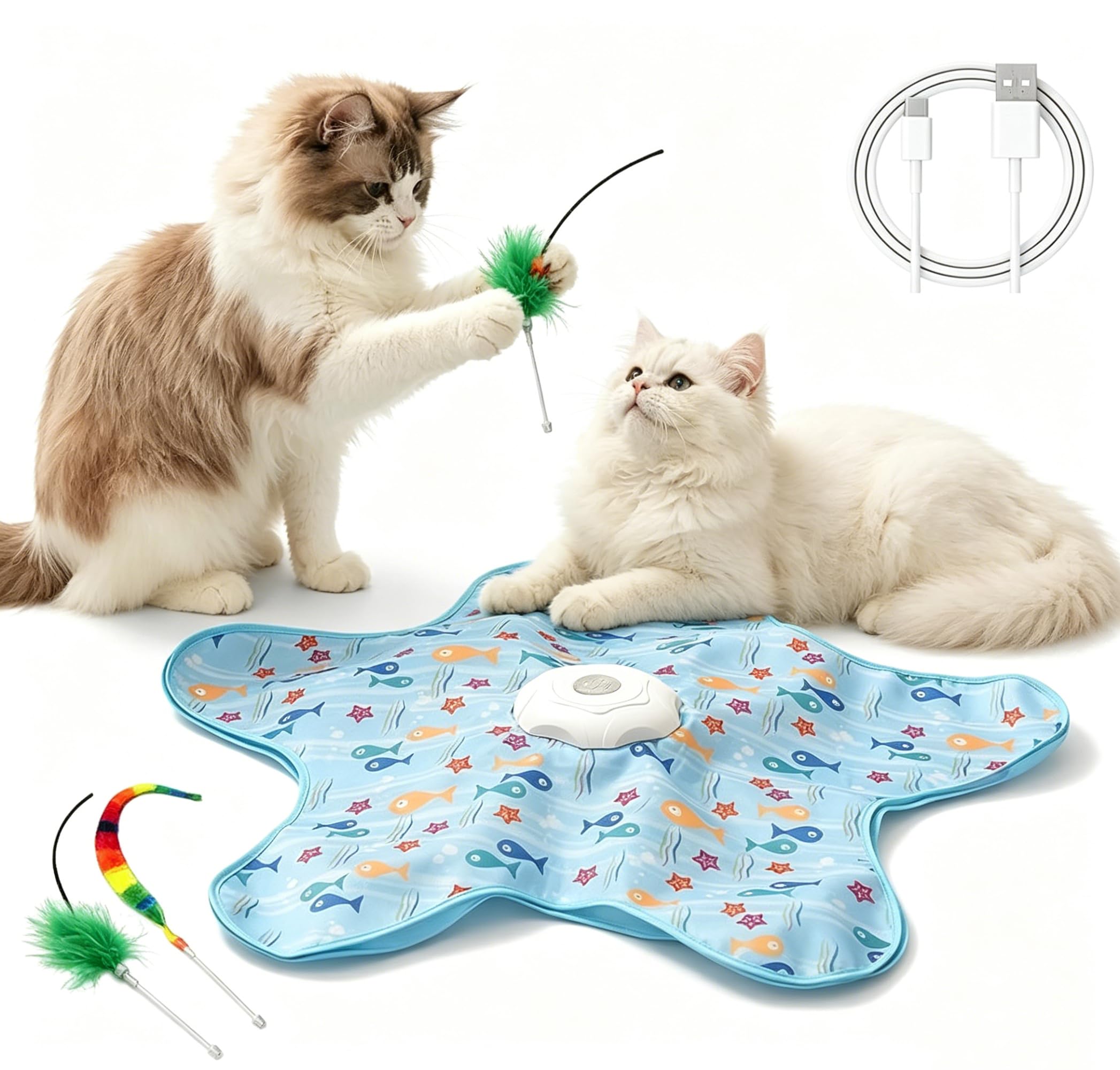 Hide and Seek Interactive Cat Toy Motion Activated, Cat Toys, Adjustable - 5-Hole Motion Activated Bird Sound Rechargeable Smart Teasing Gear with Feather Wand for Cats & Multi-Cat Play