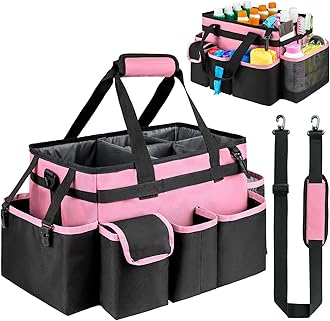 Cleaning Caddy,Large Cleaning Bags for Housekeepers,Cleaning Supplies Organizer with Handle,Pink