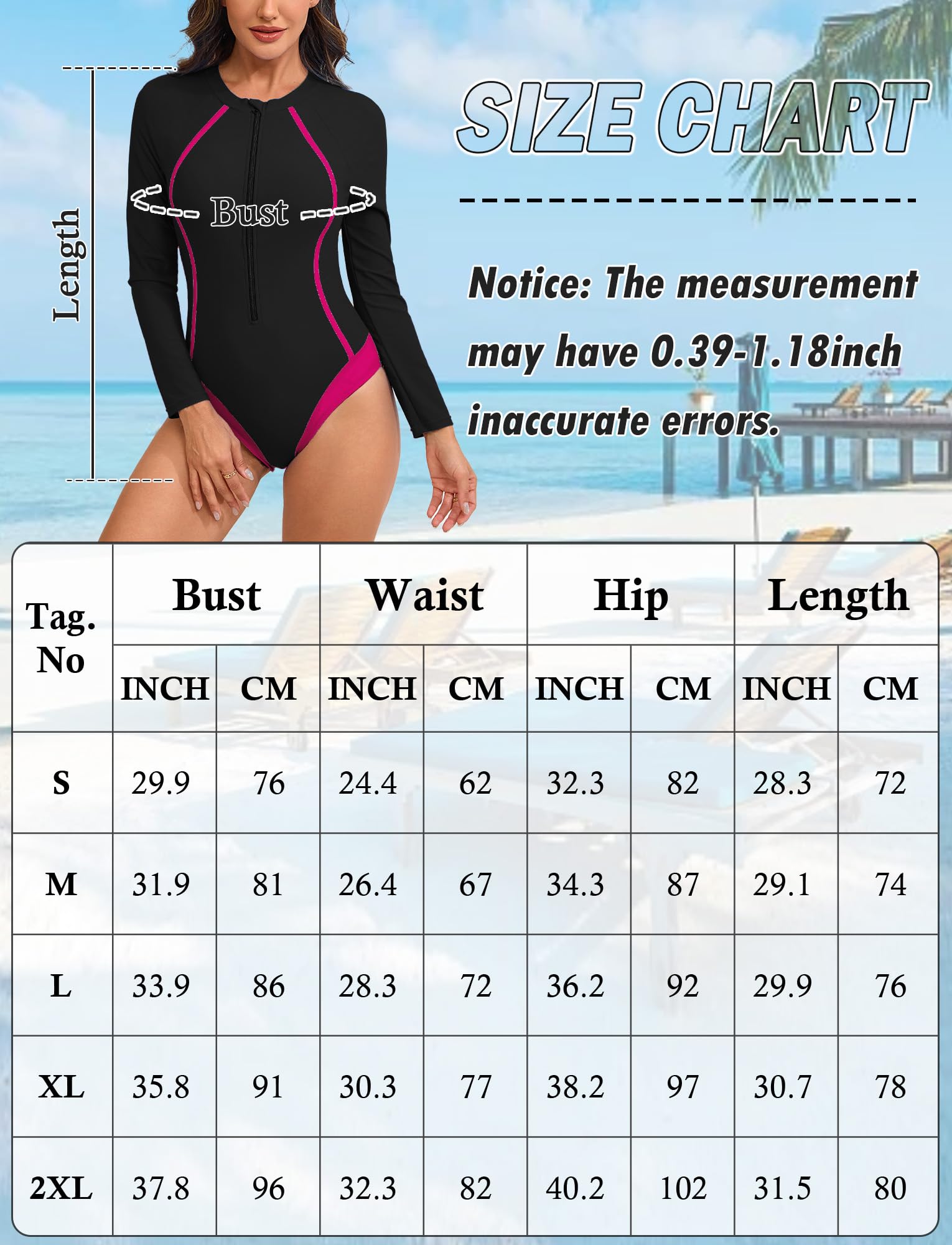 Femme Maillot de Bain Une Pièce Manches Longues Rashguard avec Fermeture Éclair Combinaison de Surf plongée Piscine Plage
