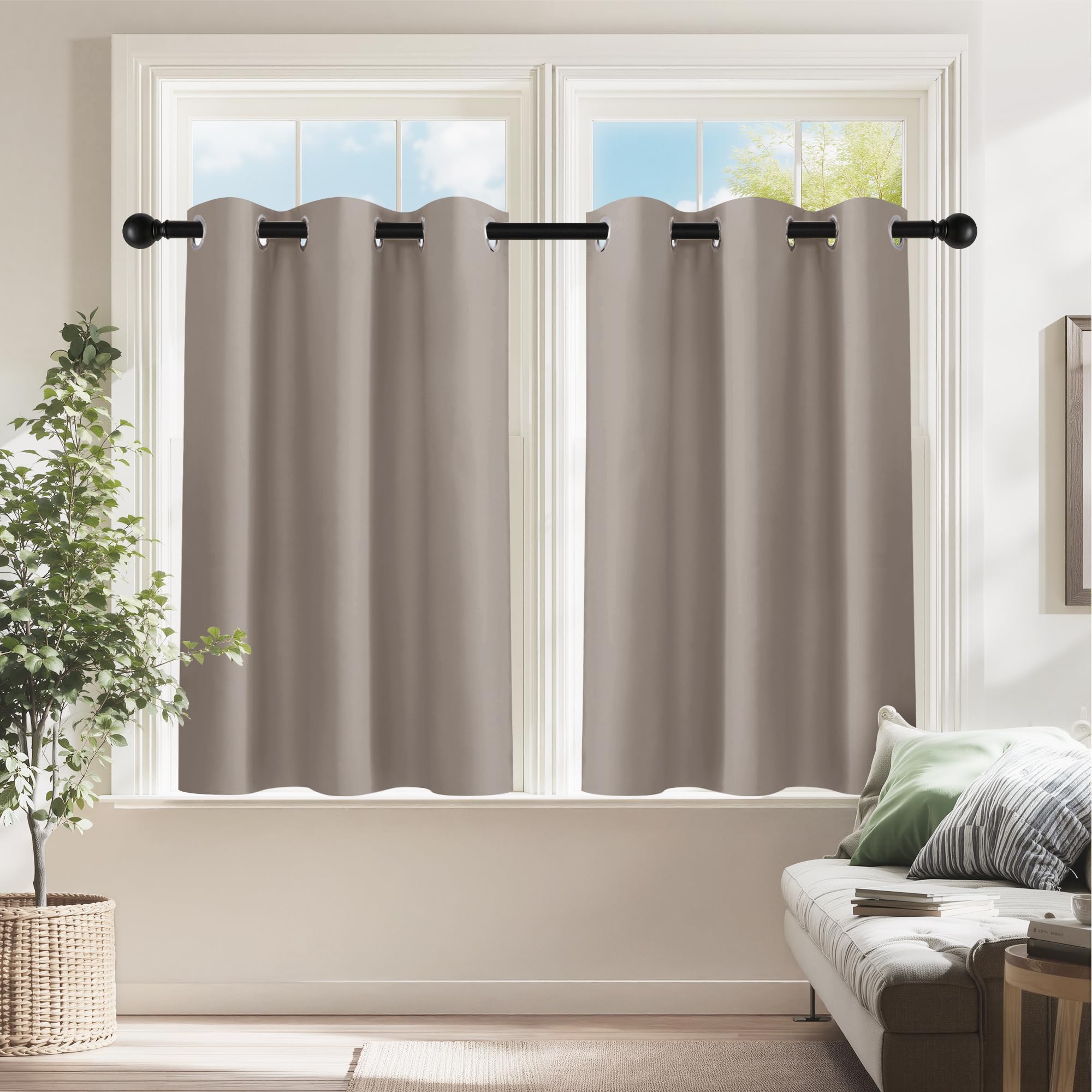 PONY DANCE Blackout Curtains for RV Camper Windows, Privacy Thermal Insulated Mini Curtains &amp; Drapes for Bedroom Bathroom Kitchen Door Window Farmhouse Cover(2 Panels, W 42 x L 36 inches, Light Taupe)
