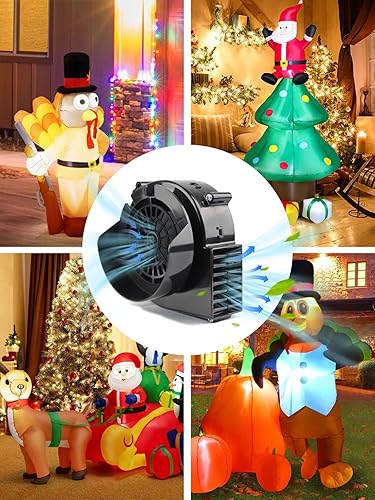 Miniatura 6 de Kalolary Soplador de aire de repuesto de 1.5 A para inflables, ventilador inflable con adaptador de 12 V2 A y 5 luces LED, juego de ventilador