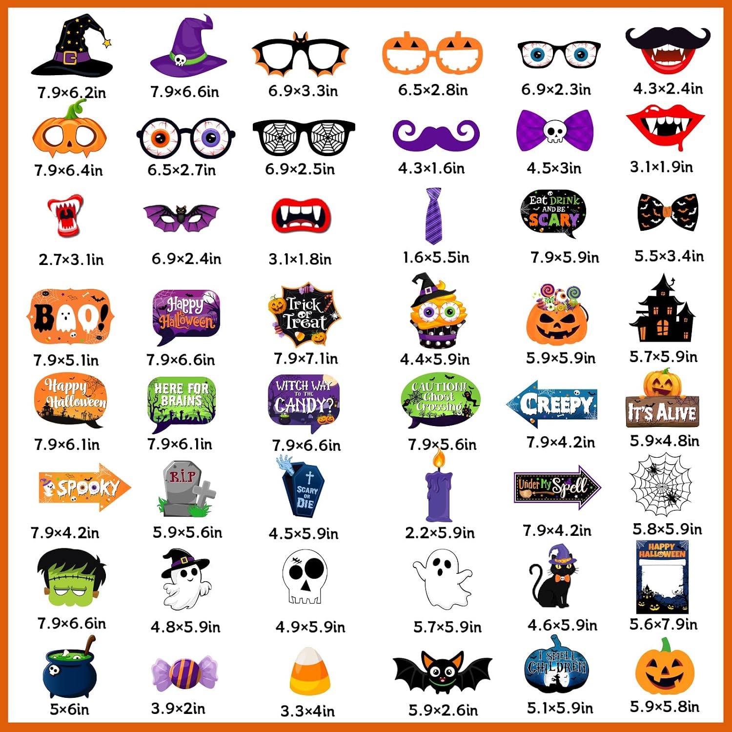 48Pcs Halloween Party Pumpkin Photo Booth Props Scary Hocus Pocus Photo Booth Props for Halloween Party Decorations Dress Up Party Costumes Accessories