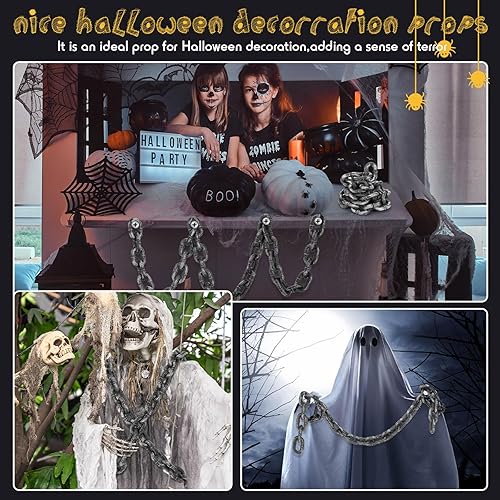 Miniatura 5 de Liliful 3 cadenas de plástico falsas de Halloween accesorios de 6 pies cadena de prisión de plástico para fiesta de Halloween, accesorios de