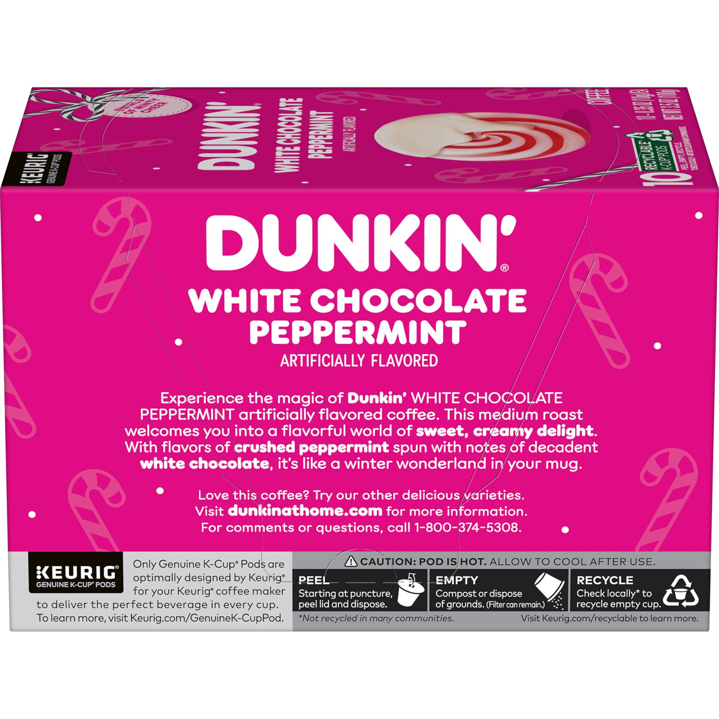 Dunkin' Café con sabor artificial a menta y chocolate blanco, 60 cápsulas | Cápsulas Keurig K-Cup auténticas, sabor a café festivo de edición limitada