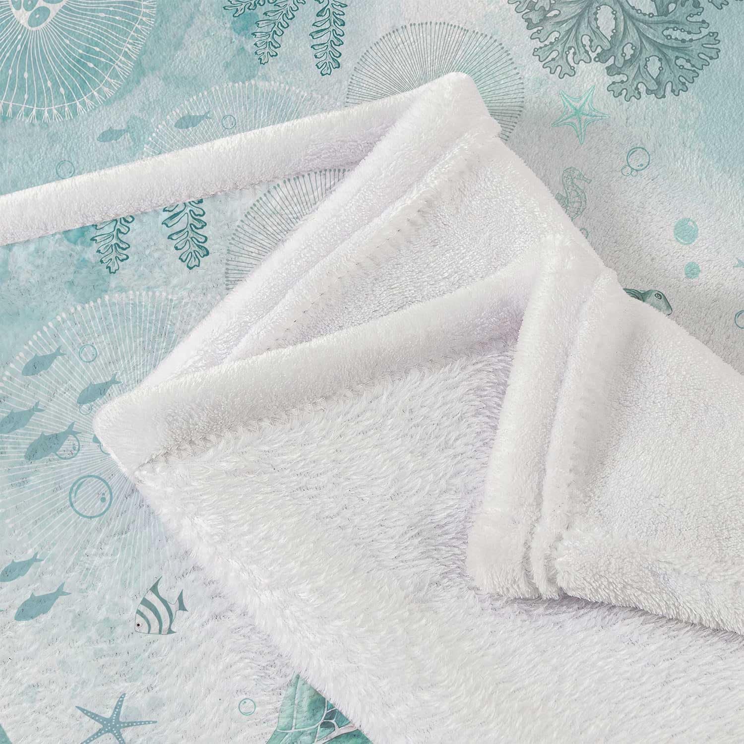 Sea Turtle Throw Blankets,Blue Teal Ocean Beach Nautical Coastal Fish Beachy Flannel Warm Soft Cozy Fluffy Bed Couch Blanket,White Fleece Throws to Decorate The Room and Bedroom 50 x 60 - Image 5