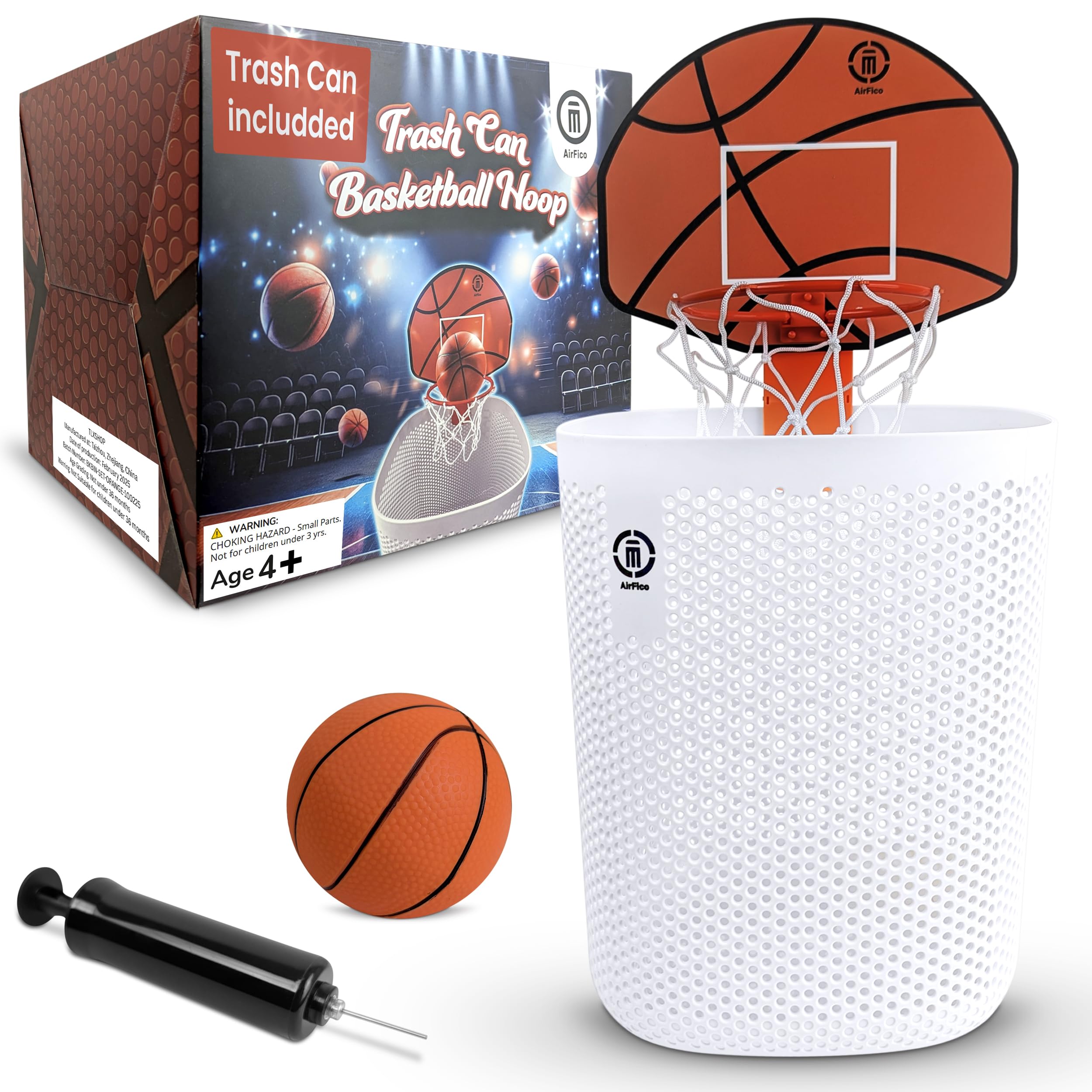 AirFico Basketball Trash Can Complete Set – Fun Indoor Office Basketball Hoop, Perfect Basketball Mini Hoop Trash Can, Trash Can Basketball Hoop and Unique Birthday Gifts