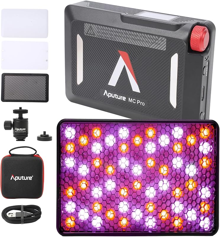 Aputure MC PRO On Camera Video Light | LED Camera Light Panel,2,000-10,000k,Magnet Adsorption Function,Dust and Waterproof,App Control for Vlogging, Photography