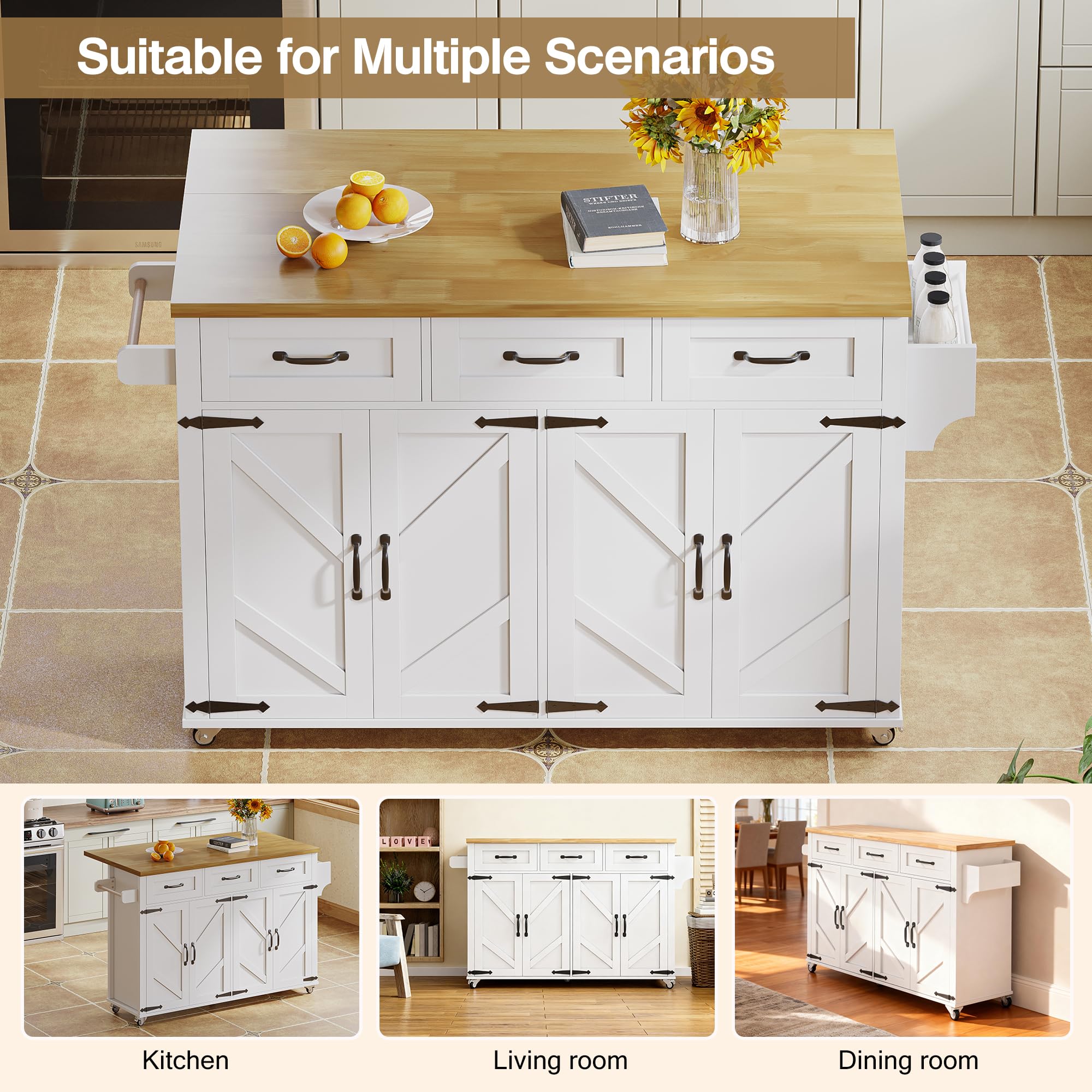 WheewithRac - Carrello pieghevole a isola con credenza salvaspazio e armadietto, facile da montare, porta asciugamani per sala da pranzo, colore: bianco