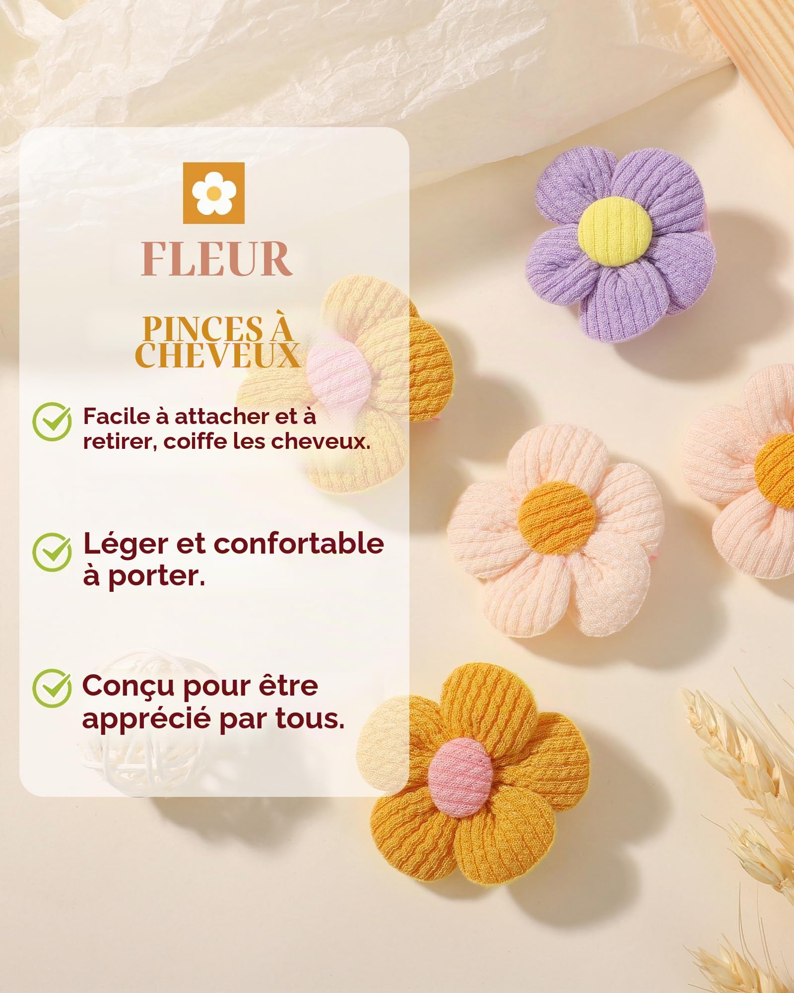 Lot de 12 pinces à cheveux pour bébé - 4,5 cm - Jolies pinces à cheveux antidérapantes et épaisses - Accessoires pour cheveux floraux pour nourrissons et tout-petits - Couleur claire