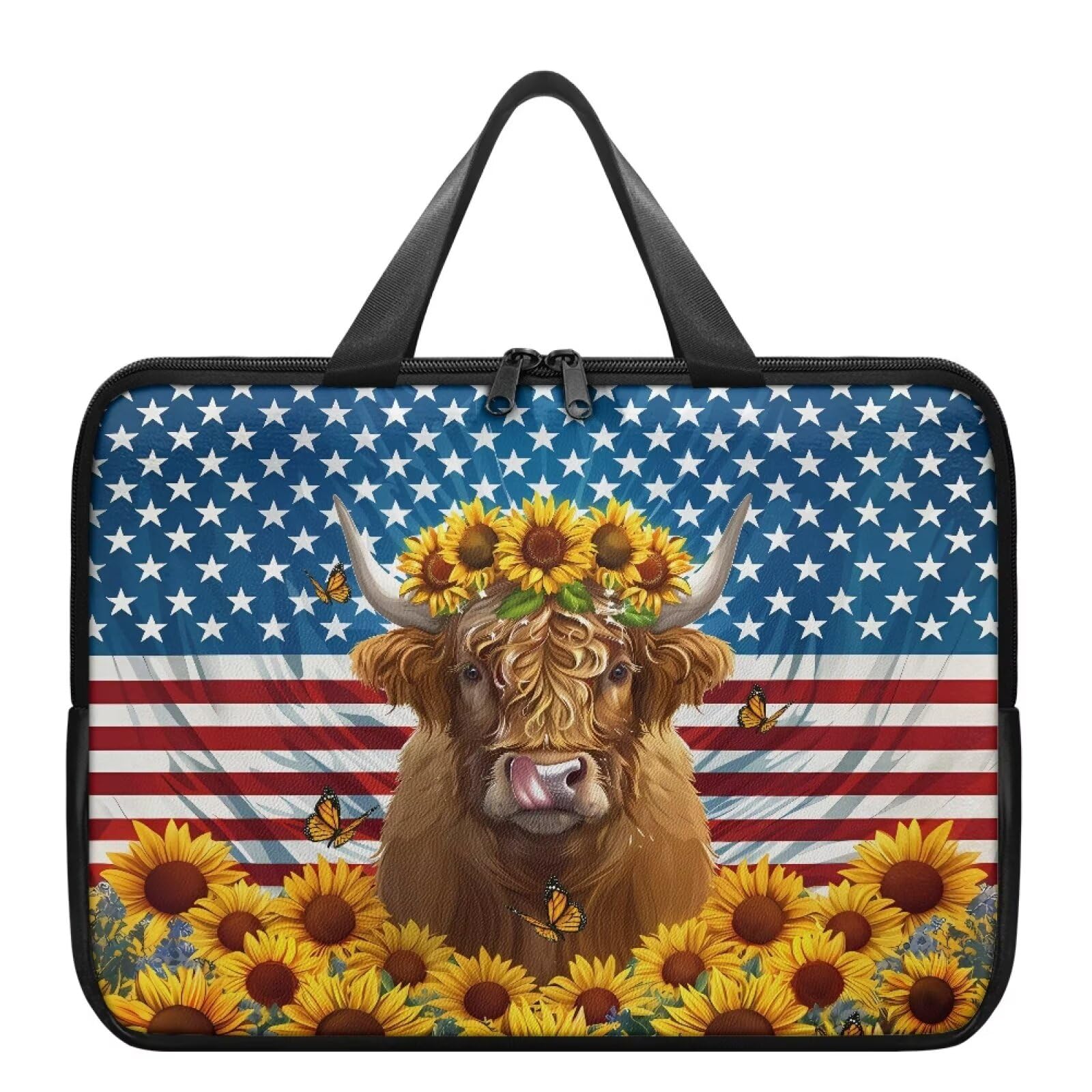 Pzuqiu American Sunflower Yak Laptop Bag with Handle Shockproof Computer Cover Compatible with 10-17 Inch Tablet Travel Carrying Case Protective Laptop Briefcase, 15 Inch