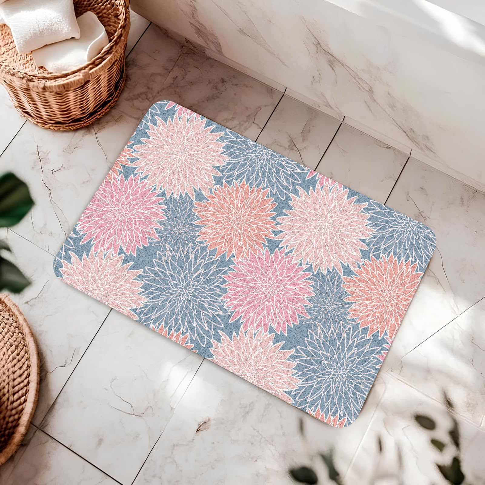Alfombrilla de ducha antideslizante, 100 x 100 cm, color gris y rosa, de PVC, antideslizante, para interiores, lavable y de secado rápido para superficies húmedas