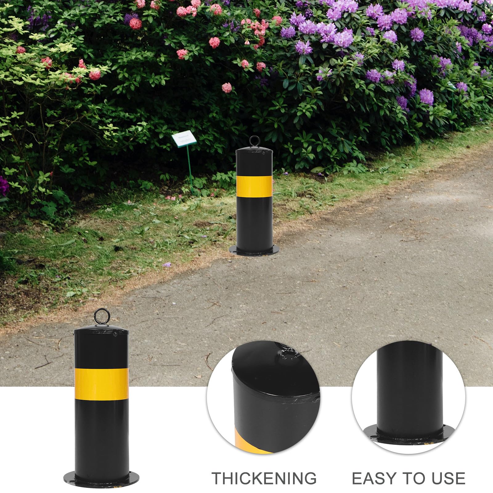Barrière de Sécurité en Acier Noir Renforcé pour Arrêt de Stationnement Cônes de Stationnement, pour Isolation Routes et Chantiers