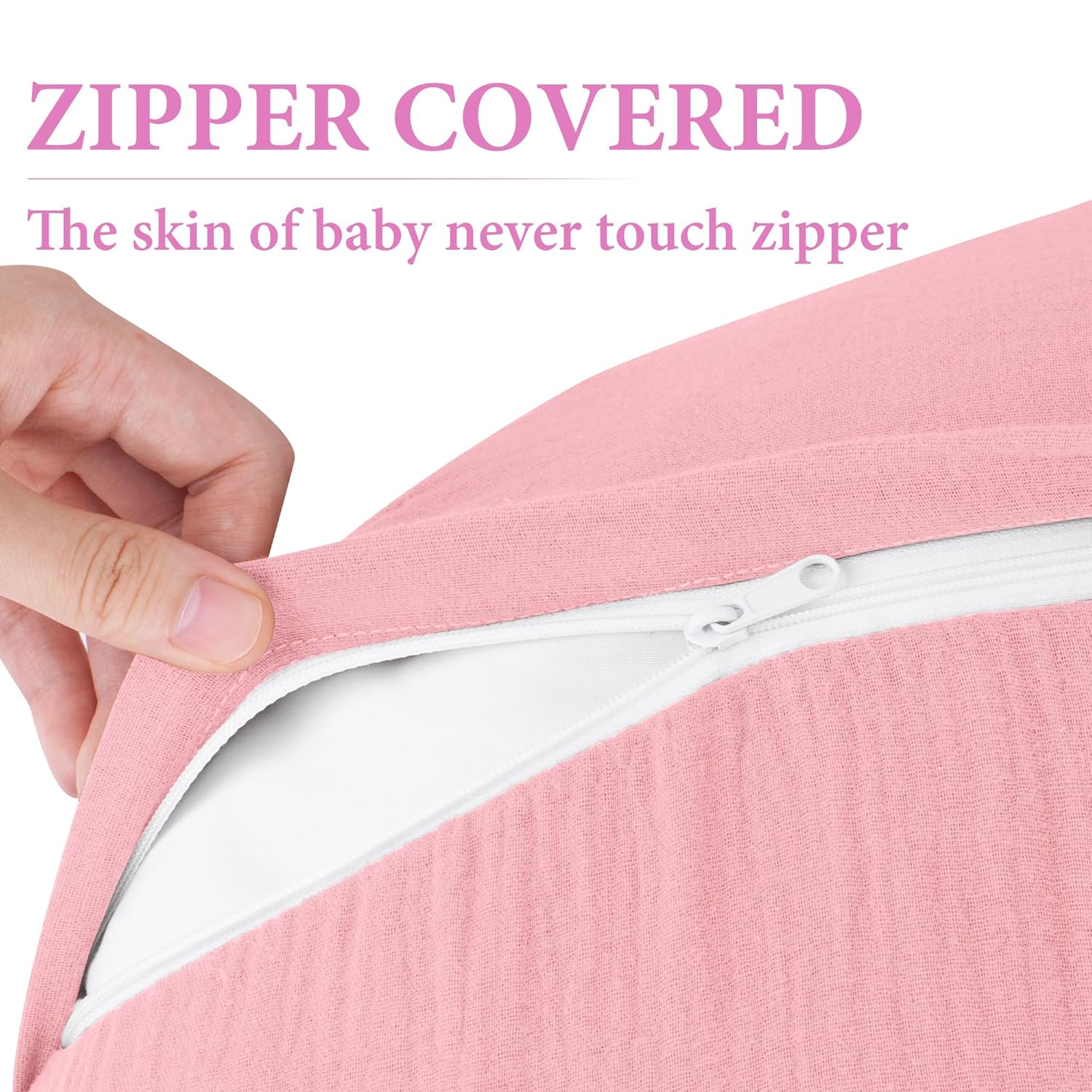 Pro Goleem Muslin Nursing Pillow Cover, 100% Cotton Soft Breathable Feeding Pillow Slipcover for Breastfeeding Moms, Fits Standard Infant Nursing Pillow, for Boys and Girls, 2 Pack (Pink＆Purple) - Image 5