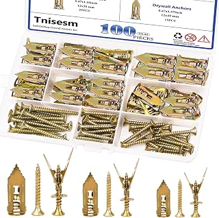 Tnisesm 100-Pack Self-Drilling Drywall Anchors with Screws, 2025 Upgraded Zinc Steel Heavy Duty Kit, No Pre-Drill, 3 Sizes Holds 66 lbs