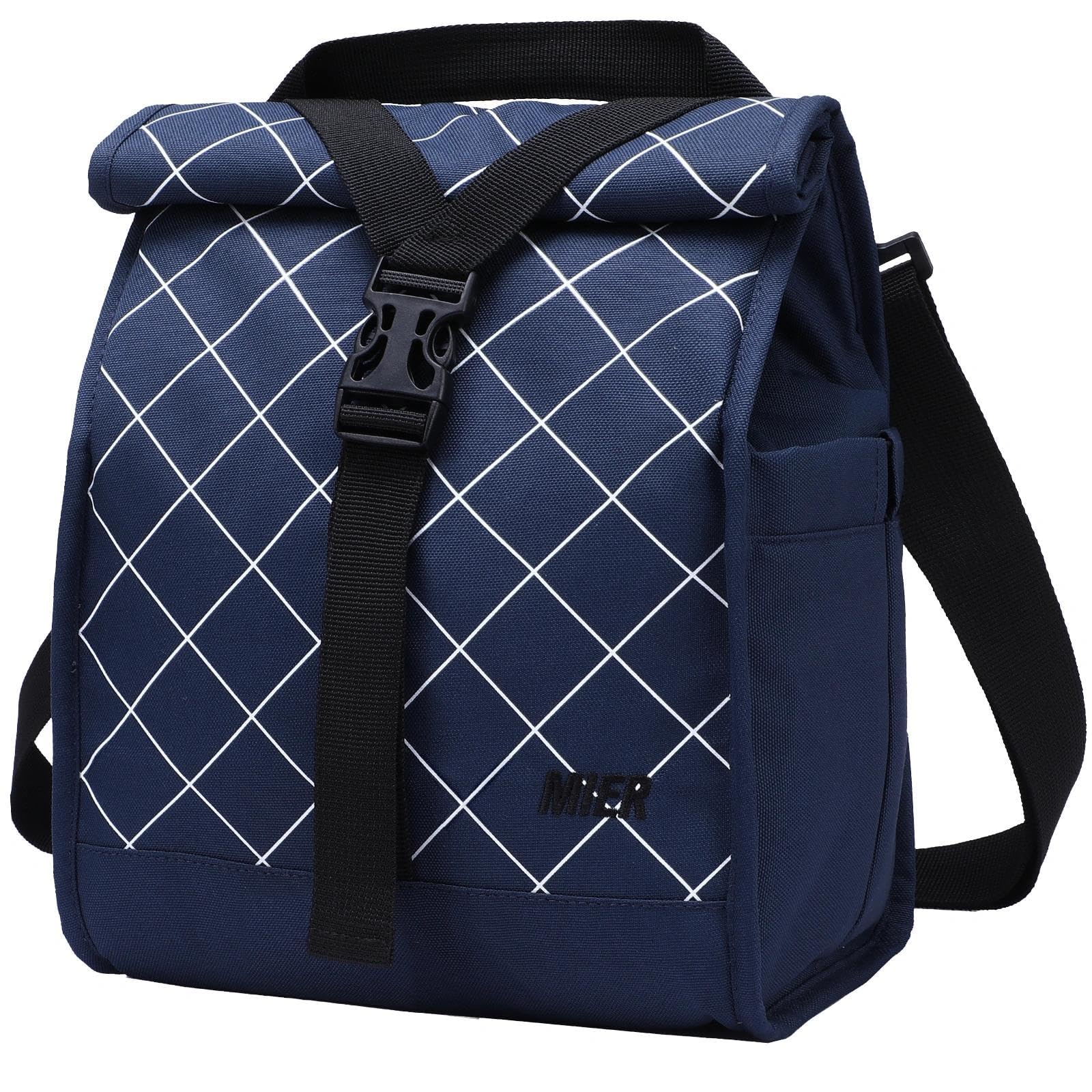 MIER Rolltop Lunch Bag for Men with Adjustable Shoulder Strap, Blue, 9L