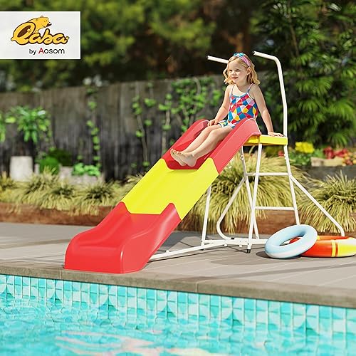 Miniatura 2 de Qaba Tobogán de 6 pies para niños, equipo de parque infantil independiente de metal con escalera de escalada, plataforma para patio trasero, al aire