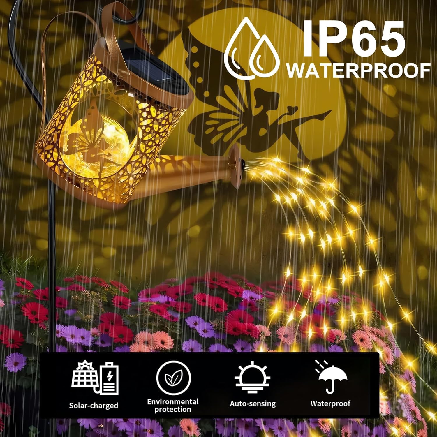 BomKra Solar Watering Can Light Outdoor Garden, Solar Fairy Watering Can Lights, LED Metal Garden Light Waterproof - Image 3