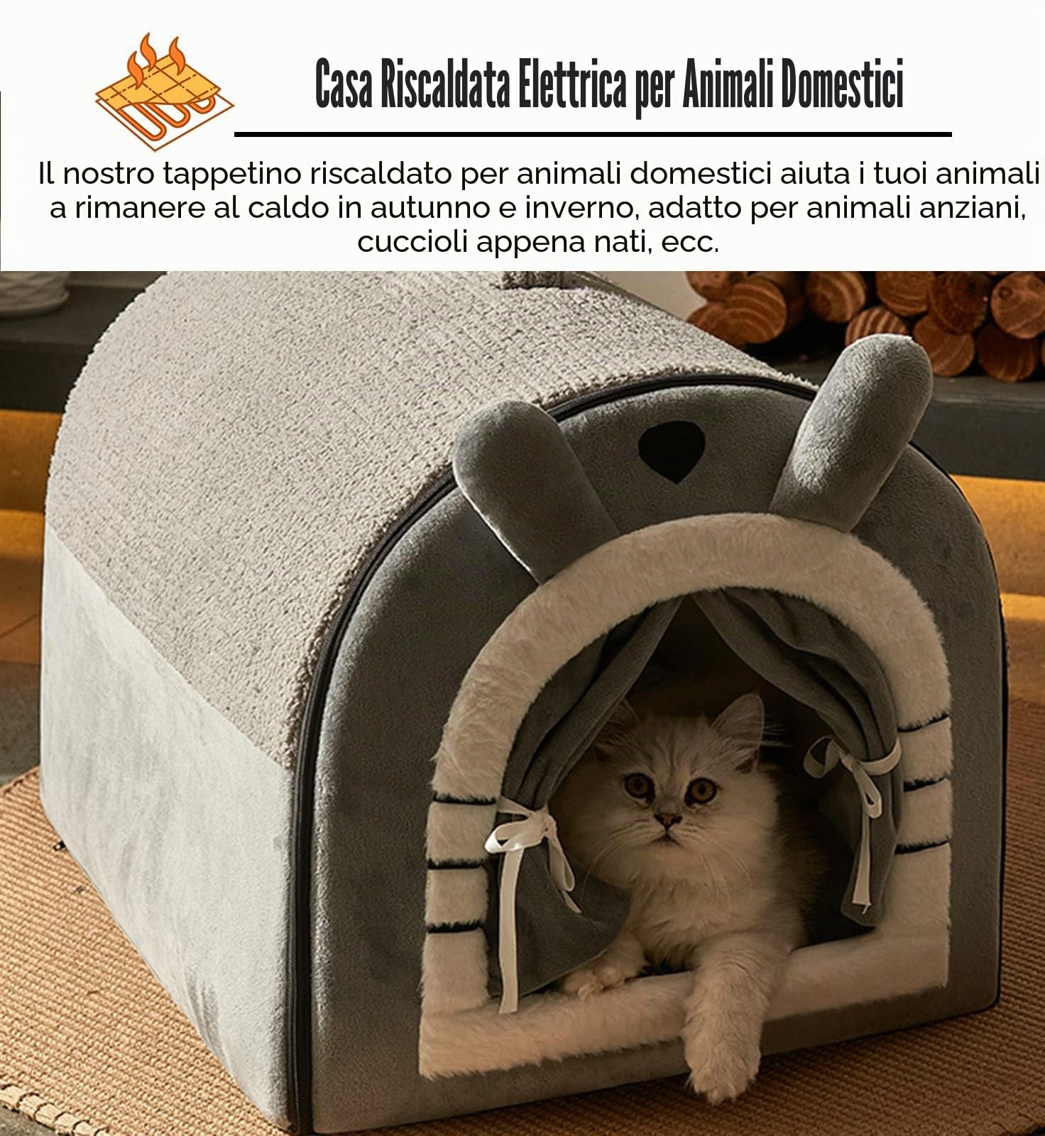 Cuccia Riscaldata per Animali Domestici, Cuscinetto Riscaldante per Gatti e Cani di Piccola Taglia, Impermeabile, Resistente alla Masticazione, Kit Parto, Casa con Riscaldamento Elettrico per Animali