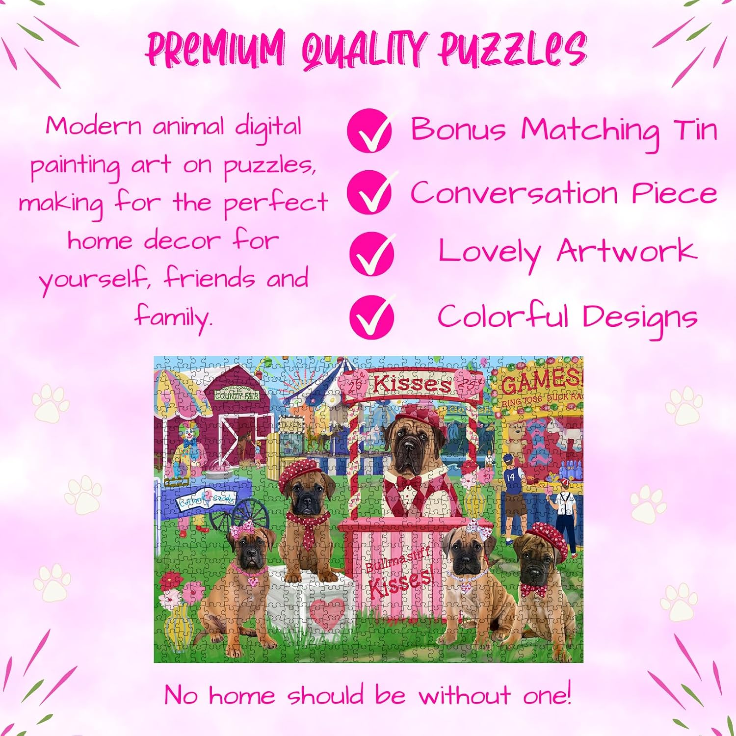 Carnival Kissing Booth Bullmastiff Dogs Jigsaw Puzzle for Adults - Animal Printed Interlocking Puzzle Game Artwork - Gift for Dog Lover's - 500 Pcs 20.5"x15"