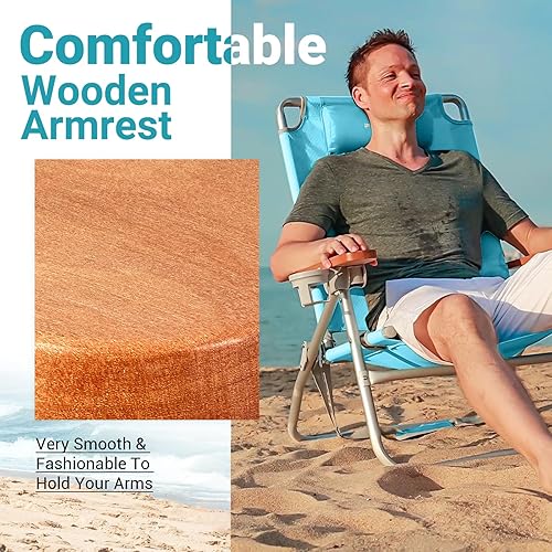 Miniatura 5 de #WEJOY Silla de playa plegable para césped, silla portátil resistente para exteriores con reposabrazos duro para camping, jardín, conciertos,