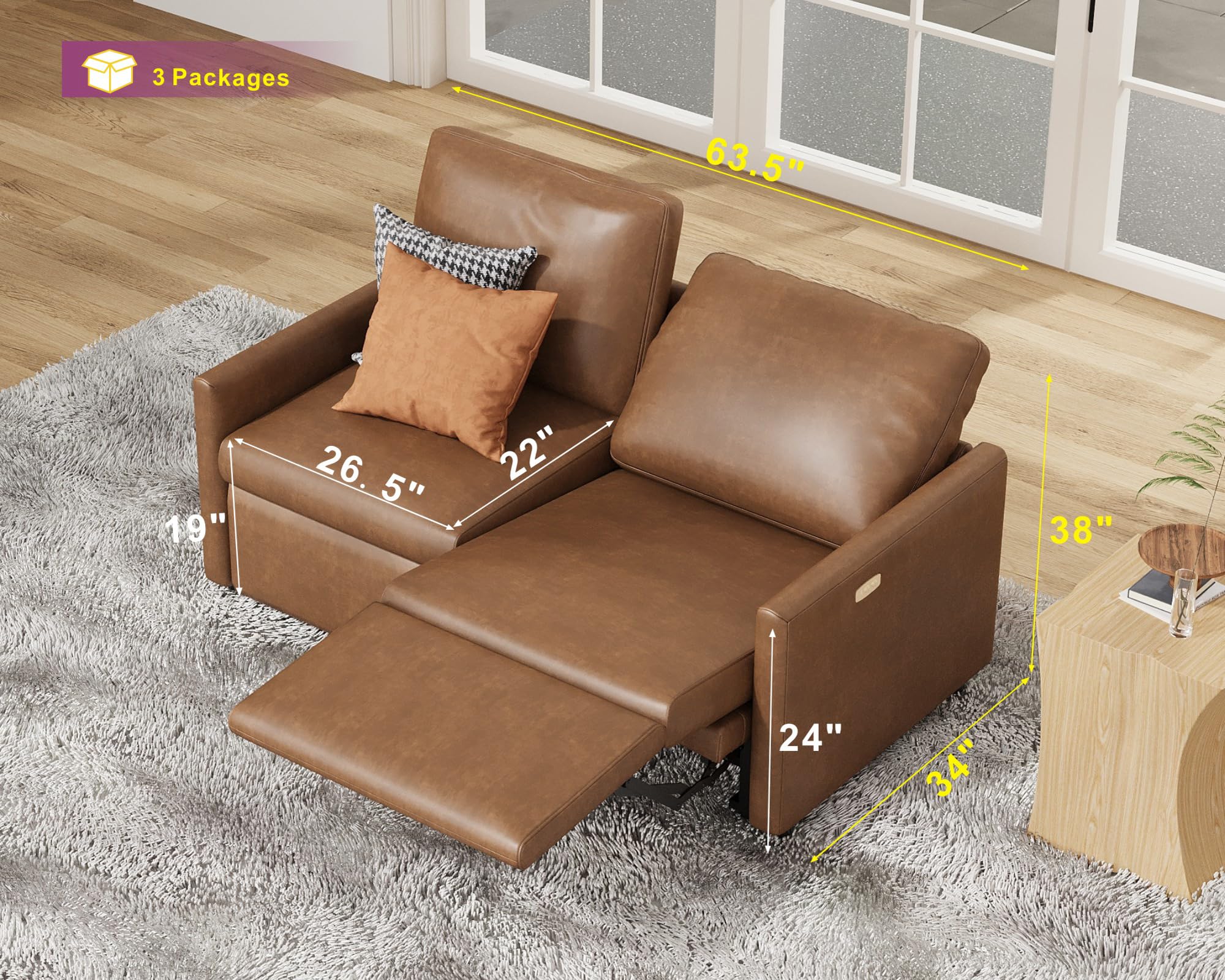 AMERLIFE Power Recliner, Reclining Sectional Sofa with Single Left Recliner, Loveseat Recliner Couch with USB Port, Leather Modular Sofa for Living Room