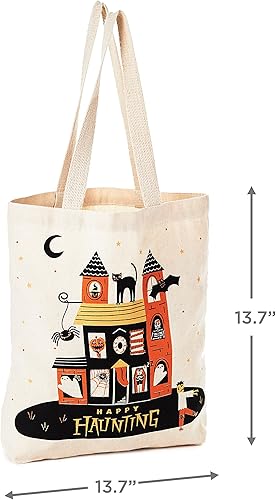 Hallmark 13" Large Halloween Tote Bag (Haunted House) Reusable Canvas Bag for Trick or Treating, Grocery Shopping and More(Haunted House)