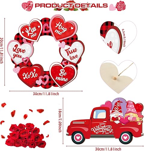 Miniatura 2 de 2 letreros de feliz día de San Valentín, corona, corazón, colgante, letrero de madera para puerta, camión, gnomo, día de San Valentín, decoración de