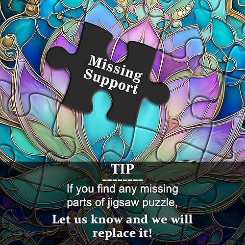 Miniatura 7 de Rompecabezas de flores de loto de vidrieras para adultos de 1000 piezas, rompecabezas floral de loto con mandala vintage, hermoso rompecabezas duro