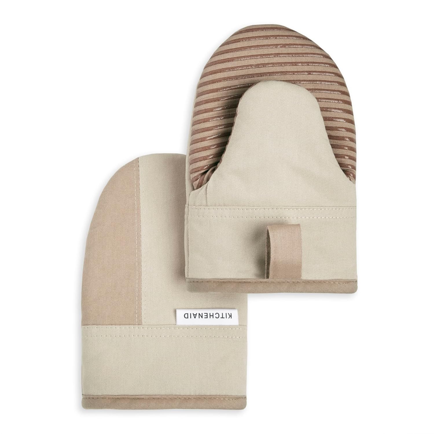 KitchenAid Beacon Two-Tone Non-Slip Mini Oven Mitt Set Milkshake Beige 5 5x8 2 Piece