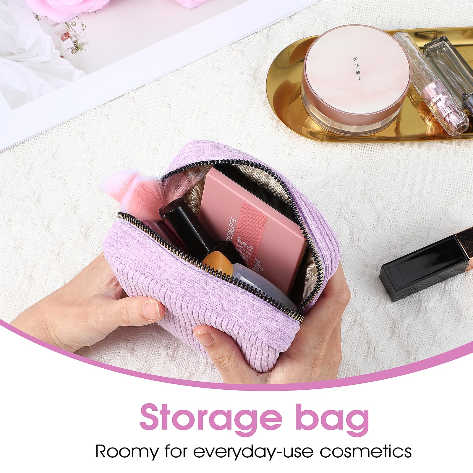 Feminine Menstrual Care Bags for Teen Girls, Mini Corduroy Period Bag for Storing Sanitary Napkins Portable Makeup Pouch with Zipper Cosmetic Bag Tampon Pad Holder for Women Travel Purse (Purple)
