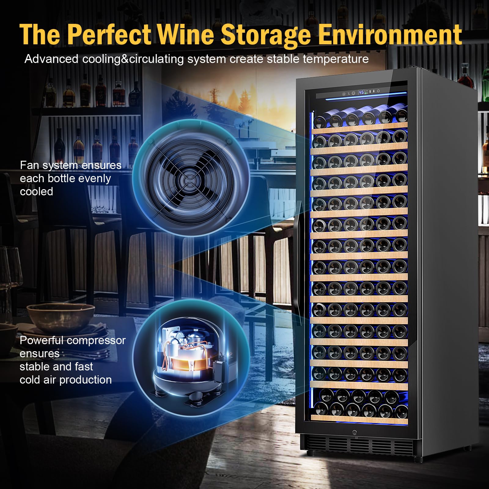 Fomup Wine Fridge Freestanding,173 Bottles 24 Inch Wine Cooler Refrigerator, Tall Wine Fridge With Compressor Low Noise Fast Cooling, Wine Cellar With Upgraded Door Handle Sliding Rail Shelves, Black on Fridge.com - View 4