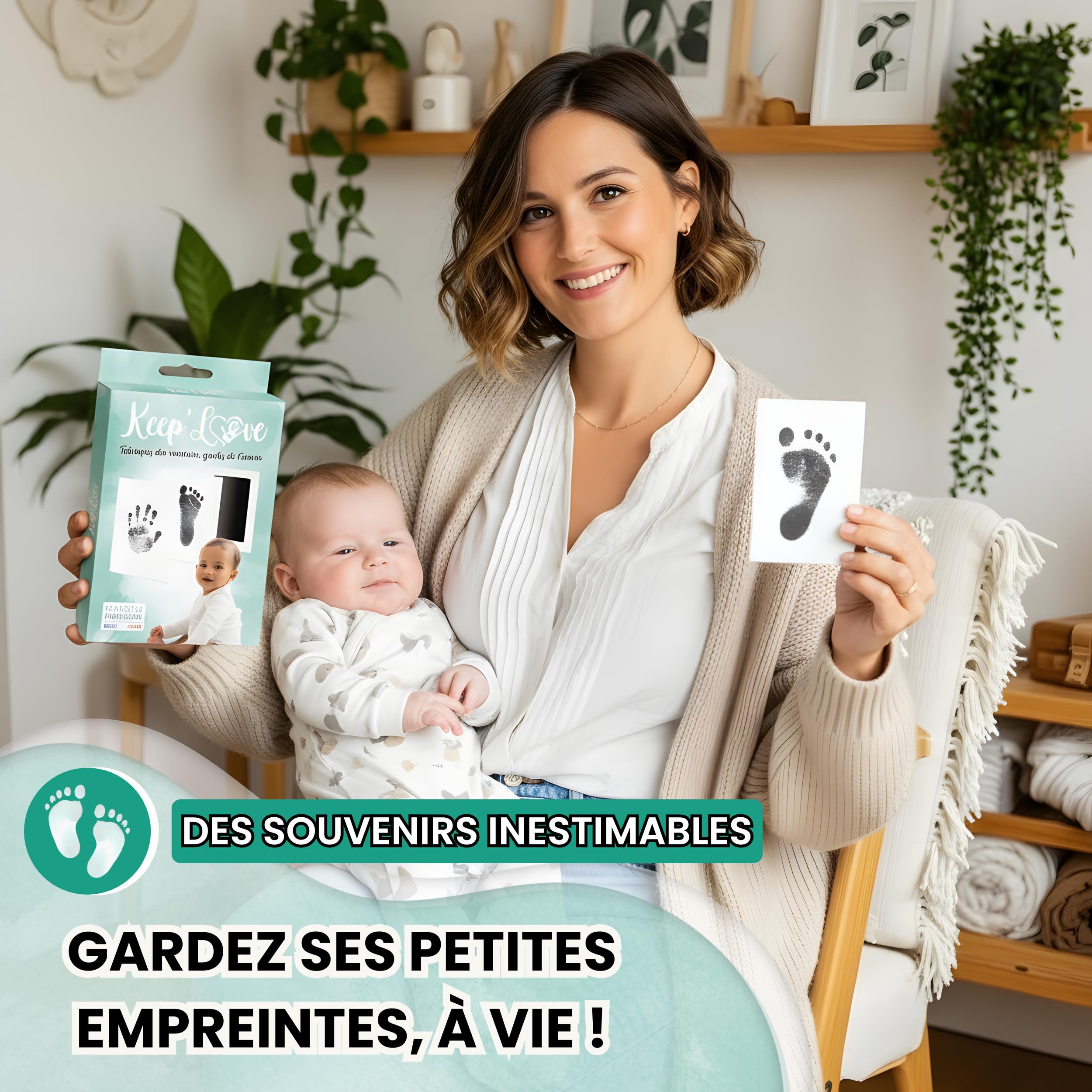 Keep’Love Kit Empreinte Bébé – Tampon Sans Encre Main et Pied – Cadeau Naissance, Souvenir Bébé à Créer, Coffret Cadeau Bébé Fille Garçon, Grand Format 12,5x8 cm, Marque Toulousaine
