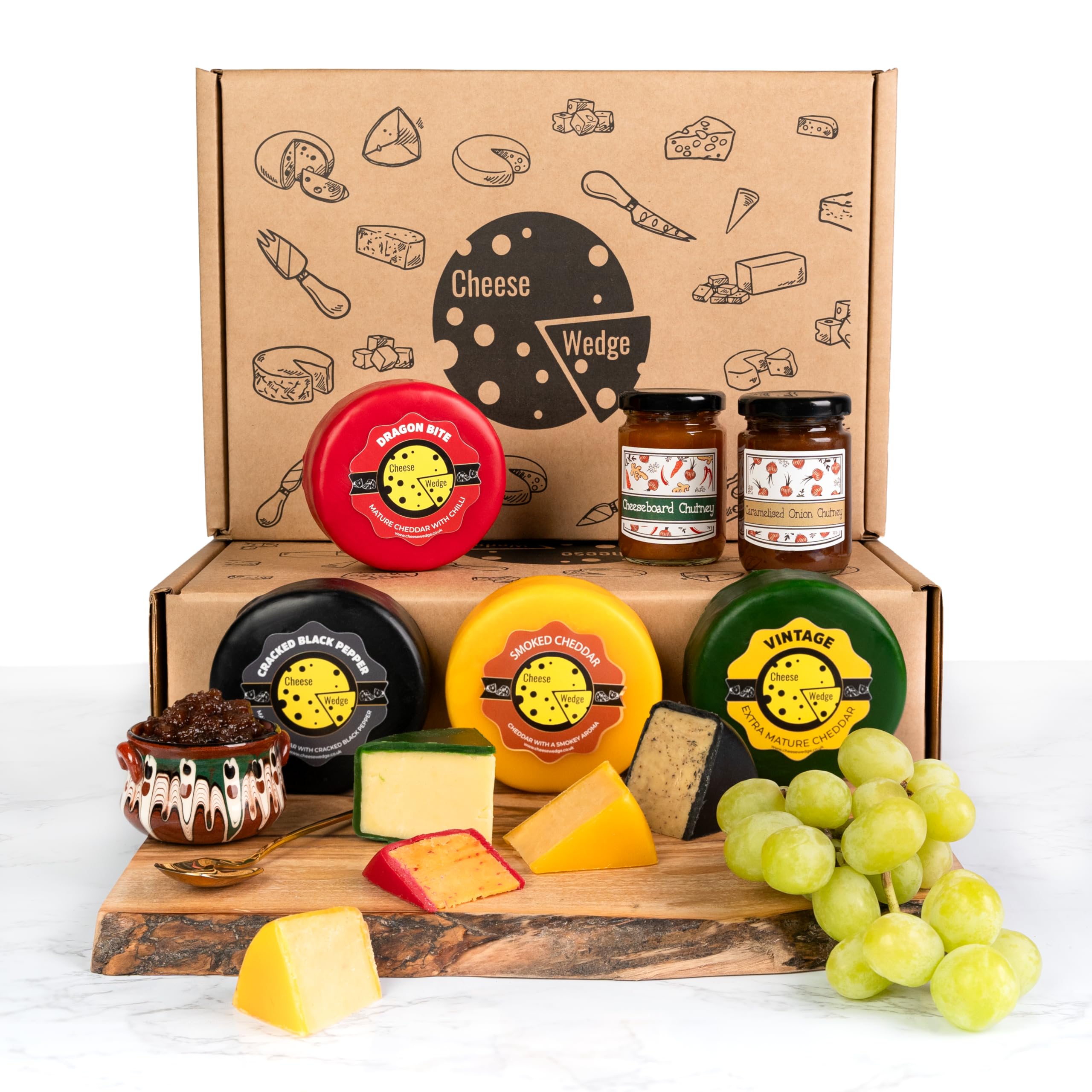 Premium Gift Set | Cheese & Chutney Gift Box | 4 Luxury Truckle Cheese Selection & 2 Artisan Chutneys