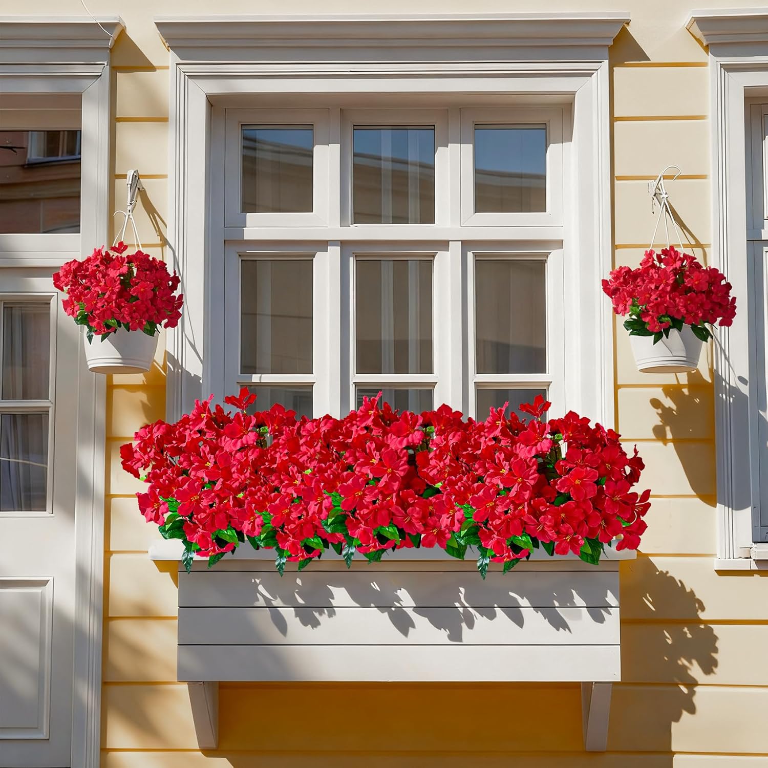 Artificial Azalea Flowers for Outdoors 4 Bundles Fake Silk Azalea Bouquet Faux Flower Plants Realistic Fake Flowers for Planter Front Door Patio Garden Box Balcony Walkway Home Decor (Red) - Image 8