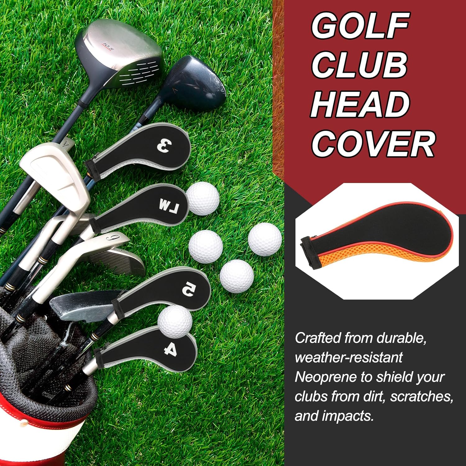 PATIKIL Golf Club Head Cover, Number Golf Club Irons Covers Neoprene Driver Headcover Golf Lovers Gifts