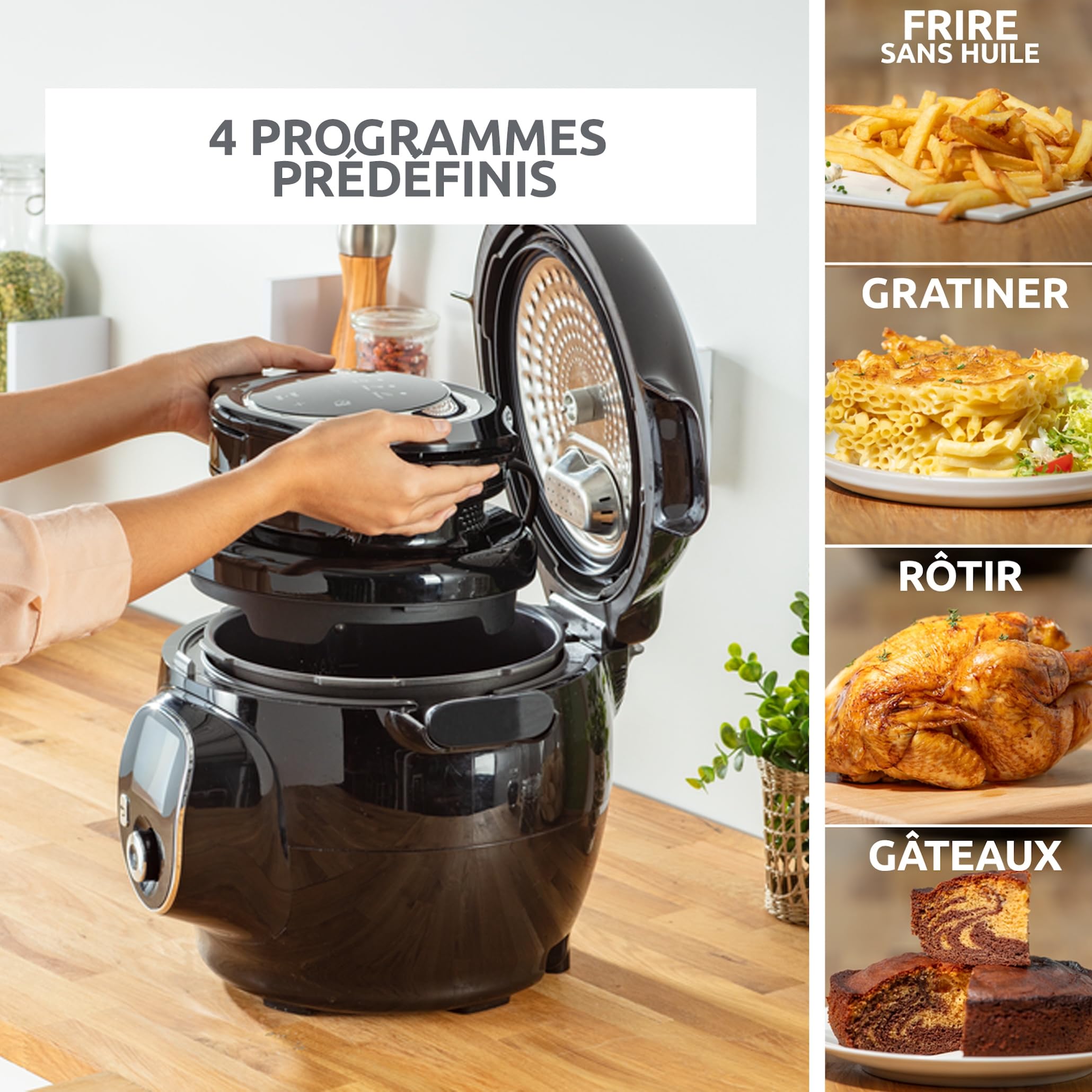 Moulinex Extra Crisp Cookeo, Couvercle air fryer, Recettes croustillantes, Cuisson sans huile, 4 programmes, Température réglable, Compatible avec les Cookeo 6 L, Noir EZ150800