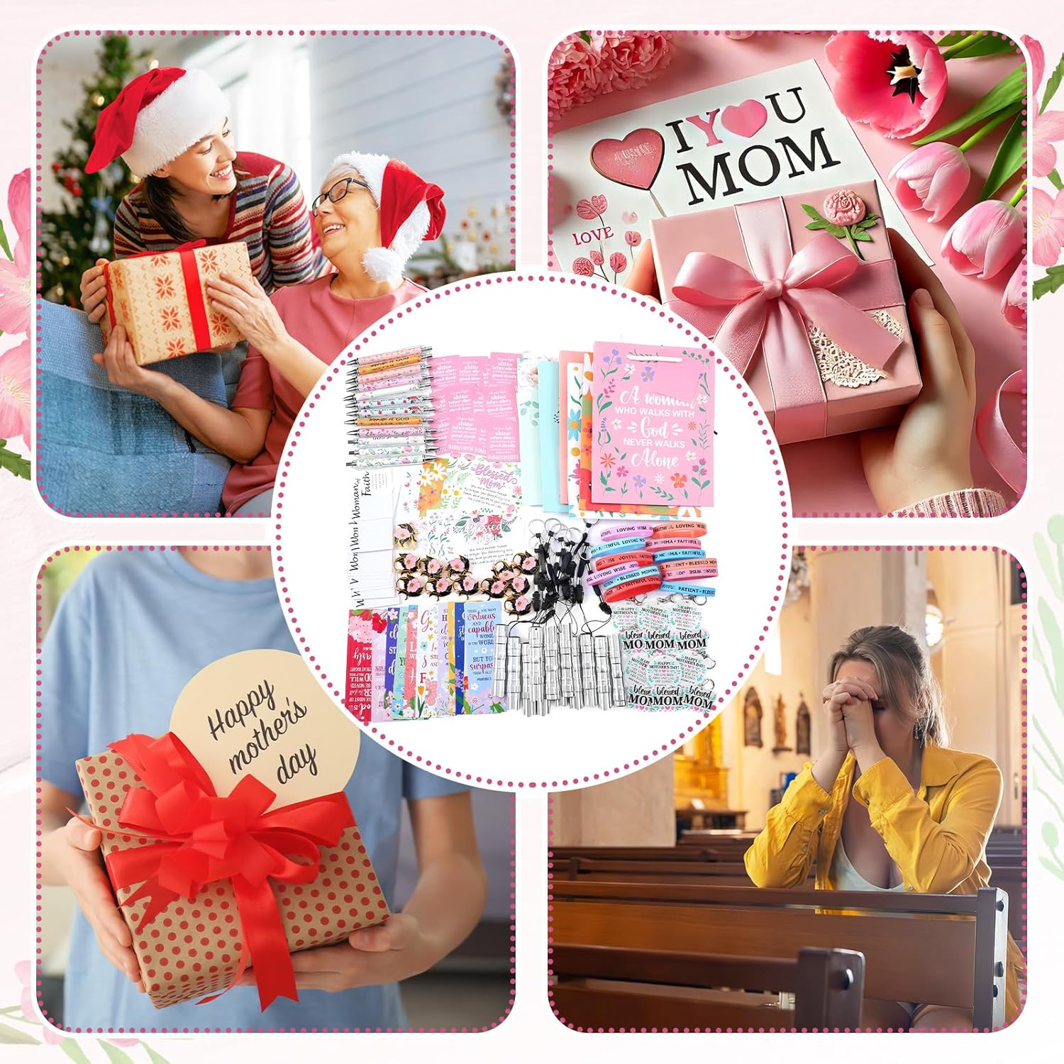 Epakh 120 Pcs/12 Sets Mother's Day Women of God Items Gifts Bulk Woman of God Gift Bags Bookmarks Pen Flashlight Keychains Pin Wristbands with Bible Verse Card for Mother's Day Christian Church Favors