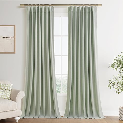 Miniatura 45 de Joywell Cortinas de lino 100% opacas de 45 pulgadas de largo, bolsillo para barra/pestaña trasera, cinturón de gancho/anillos de clip, cortinas de