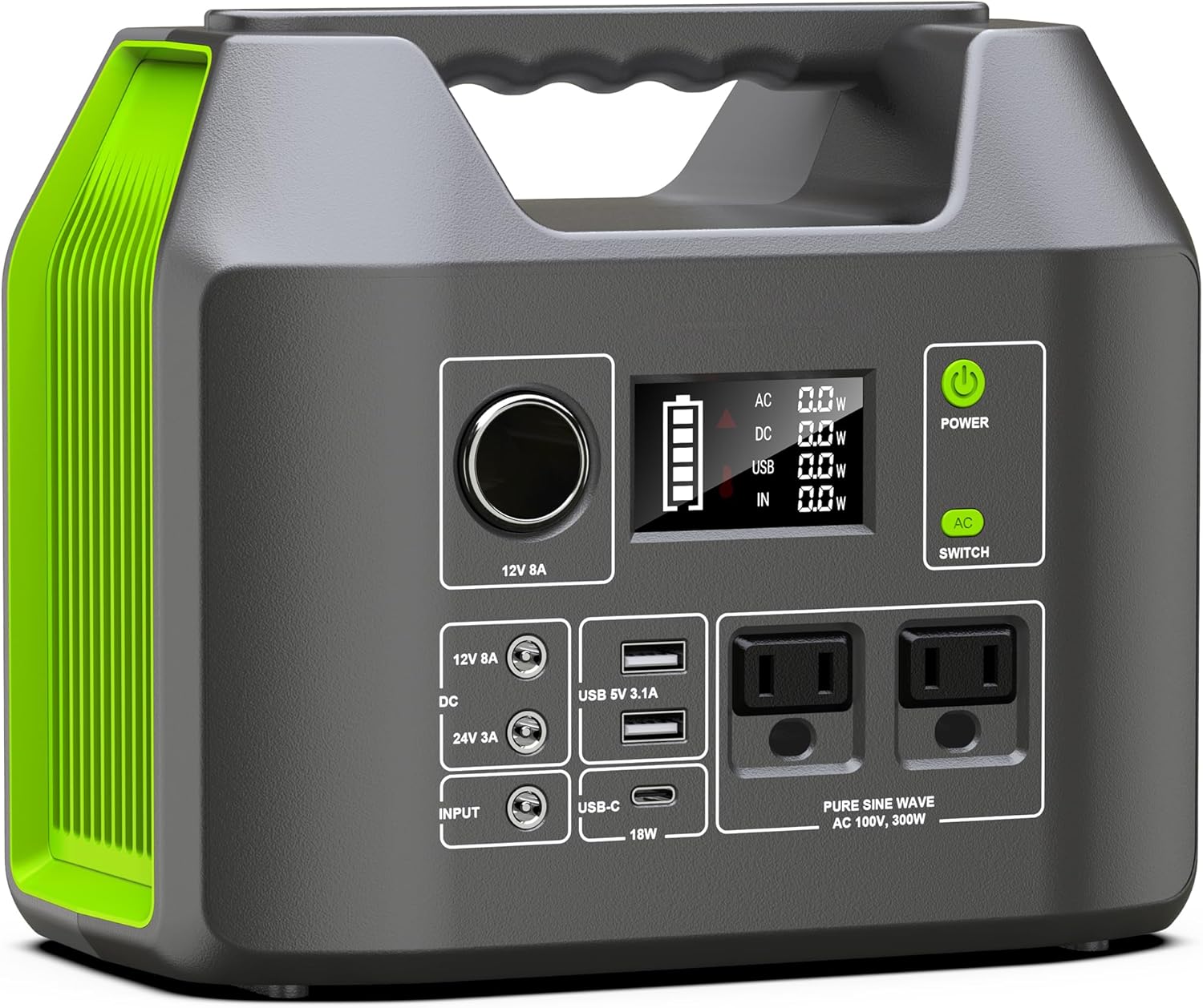 EnginStar Solar Generator, 300W Portable Power Station, 296Wh Lithium Battery Backup w/Two 110V Pure Sine Wave AC Outlet for Camping Road Trip RV, 80000mAh Sufficient Power Supply for Blackout