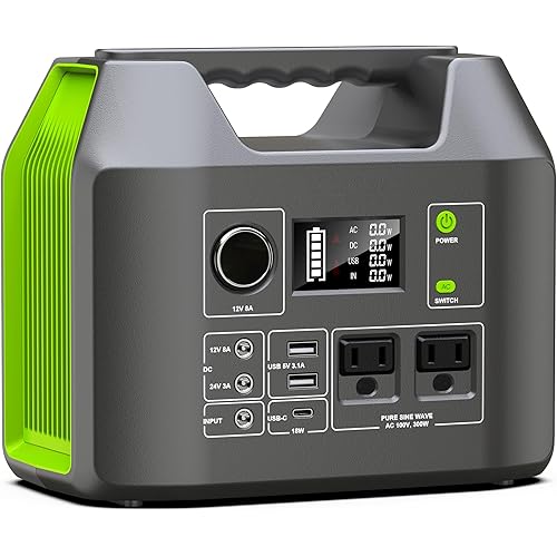 EnginStar Solar Generator, 300W Portable Power Station, 296Wh Lithium Battery Backup w/Two 110V Pure Sine Wave AC Outlet for Camping Road Trip RV, 80000mAh Sufficient Power Supply for Blackout