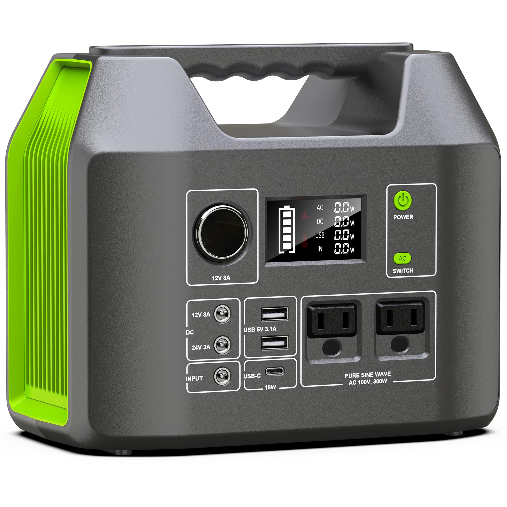 EnginStar Solar Generator, 300W Portable Power Station, 296Wh Lithium Battery Backup w/Two 110V Pure Sine Wave AC Outlet for Camping Road Trip RV, 80000mAh Sufficient Power Supply for Blackout
